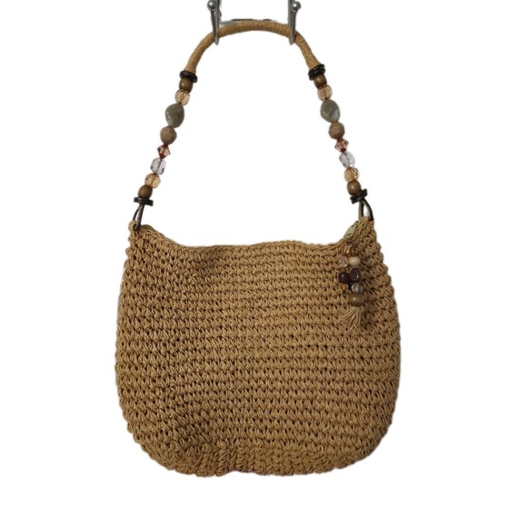 Cappelli Straworld Handbags - Vintage Cappelli Straworld Woven Shoulder Bag Purse Tan Beaded Strap